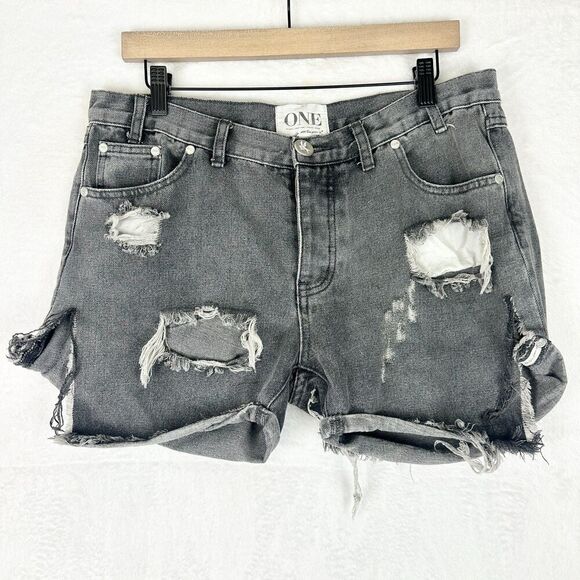 One Teaspoon Chargers Low Waist Denim Shorts Size 29 Gray Long Line Medium Rise - Picture 1 of 8